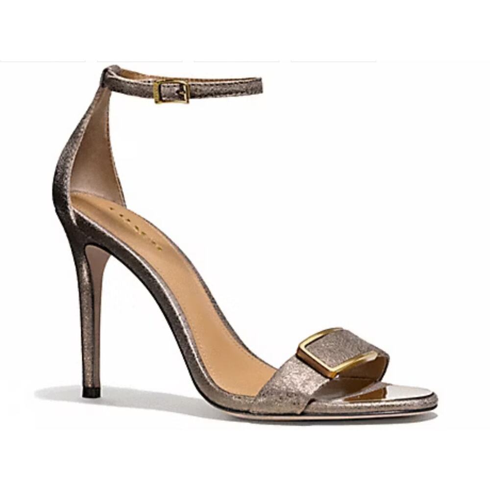 Coach Hampton Y2K ankle strap heel in taupe with brass detailing size 7.5